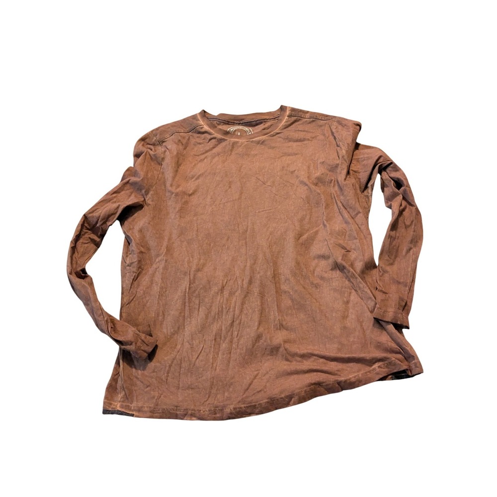 Carbon2Cobalt Mens Large Brown Mineral Wash Cotton Long Sleeve Crew Neck T-Shirt
